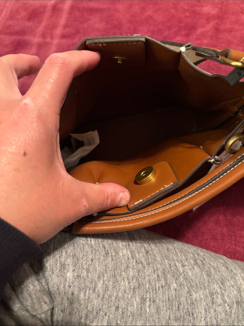 Zara Cream Canvas and Tan Faux Leather Bucket Bag NWT - Picture 5 of 8